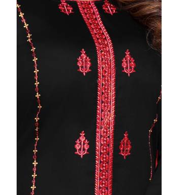 Black & Red Jam Silk Embroidered Dress Material 6