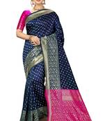 Trendmalls Heavy Embroidery art Banarasi Silk Blue Party Wear Saree With Blouse