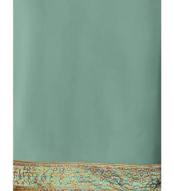 Sea Green & Blue Satin Georgette Embroidered Dress Material 4