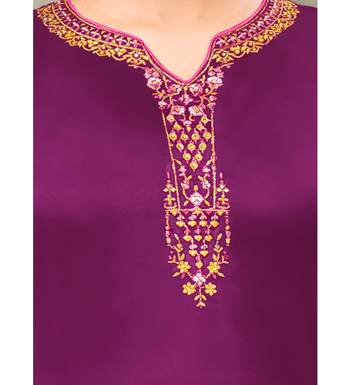 Magenta & Pink Satin Georgette Embroidered Dress Material 6