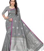Grey woven banarasi silk saree with blouse