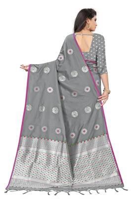 Grey woven banarasi silk saree with blouse 3