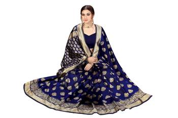 Blue Banarasi Saree Tessal Pallu With Unstitched Blouse Piece 4