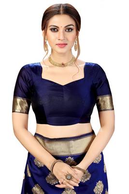 Blue Banarasi Saree Tessal Pallu With Unstitched Blouse Piece 5