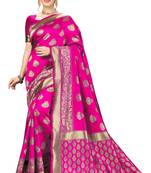 Trendmalls Pink Banarasi Saree Tessal Pallu With Unstitched Blouse Piece