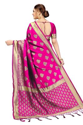 Pink Banarasi Saree Tessal Pallu With Unstitched Blouse Piece 2