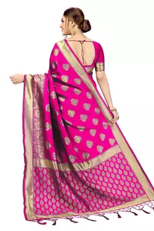 Trendmalls Pink Banarasi Saree Tessal Pallu With Unstitched Blouse Piece