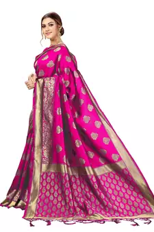 Trendmalls Pink Banarasi Saree Tessal Pallu With Unstitched Blouse Piece