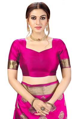 Pink Banarasi Saree Tessal Pallu With Unstitched Blouse Piece 5