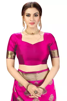 Trendmalls Pink Banarasi Saree Tessal Pallu With Unstitched Blouse Piece