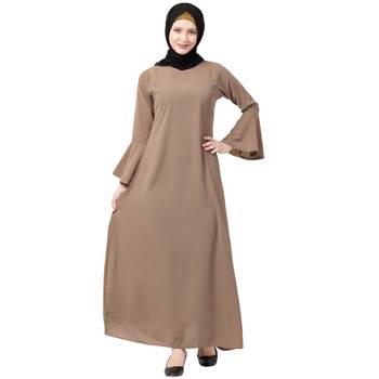 Casual A-line abaya with bell sleeves- Beige 1