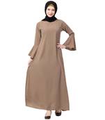 Casual A-line abaya with bell sleeves- Beige