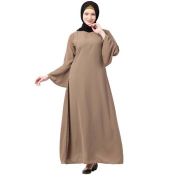 Casual A-line abaya with bell sleeves- Beige 2