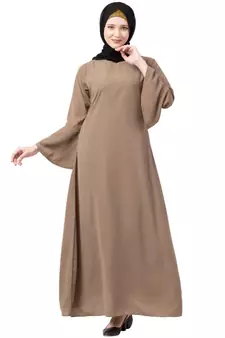 Casual A-line abaya with bell sleeves- Beige