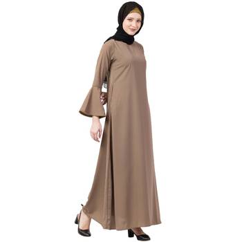 Casual A-line abaya with bell sleeves- Beige 3