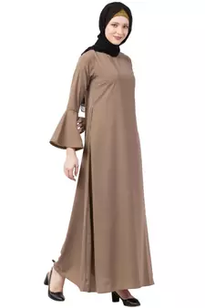 Casual A-line abaya with bell sleeves- Beige