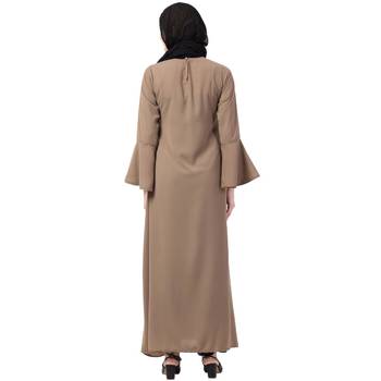 Casual A-line abaya with bell sleeves- Beige 4