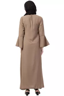 Casual A-line abaya with bell sleeves- Beige