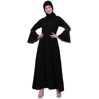 Casual A-line abaya with bell sleeves- Black 1