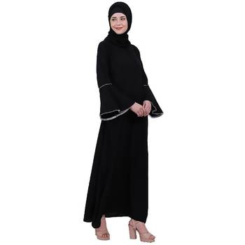 Casual A-line abaya with bell sleeves- Black 2