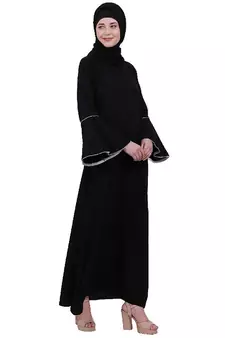 Casual A-line abaya with bell sleeves- Black