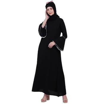 Casual A-line abaya with bell sleeves- Black 3
