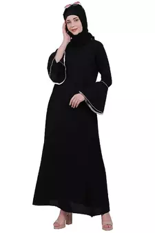 Casual A-line abaya with bell sleeves- Black