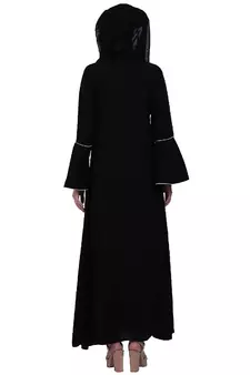 Casual A-line abaya with bell sleeves- Black