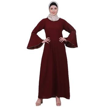 Casual A-line abaya with bell sleeves- Maroon 1