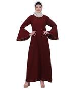 Casual A-line abaya with bell sleeves- Maroon