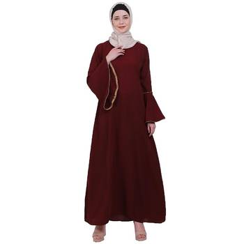 Casual A-line abaya with bell sleeves- Maroon 2
