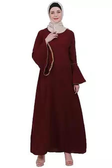 Casual A-line abaya with bell sleeves- Maroon