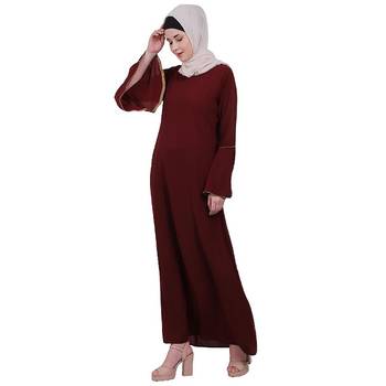 Casual A-line abaya with bell sleeves- Maroon 3