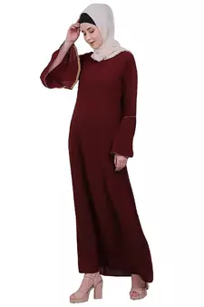 Casual A-line abaya with bell sleeves- Maroon