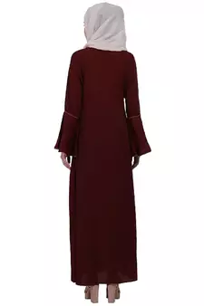Casual A-line abaya with bell sleeves- Maroon