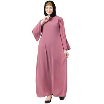 Casual A-line abaya with bell sleeves- Puce Pink 1