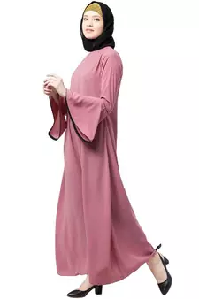 Casual A-line abaya with bell sleeves- Puce Pink