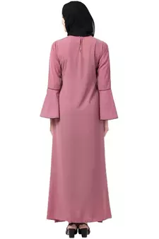 Casual A-line abaya with bell sleeves- Puce Pink