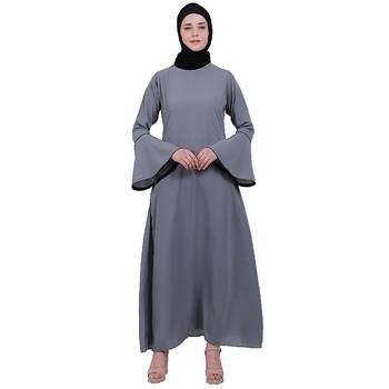 Casual A-line abaya with bell sleeves- Grey 1