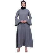 Casual A-line abaya with bell sleeves- Grey