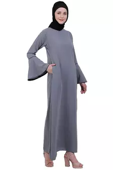 Casual A-line abaya with bell sleeves- Grey