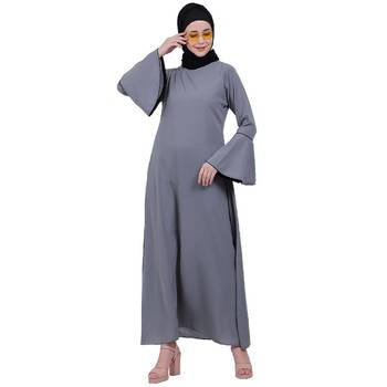 Casual A-line abaya with bell sleeves- Grey 3