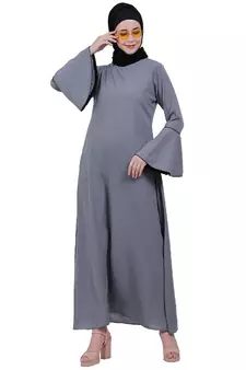 Casual A-line abaya with bell sleeves- Grey