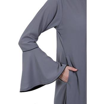 Casual A-line abaya with bell sleeves- Grey 4