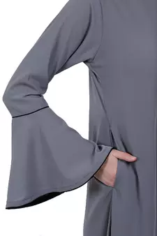 Casual A-line abaya with bell sleeves- Grey