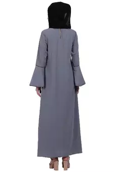 Casual A-line abaya with bell sleeves- Grey