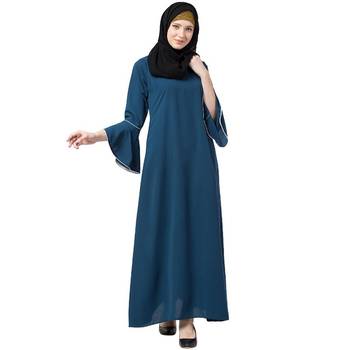 Casual A-line abaya with bell sleeves- Teal Green 1