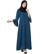 Casual A-line abaya with bell sleeves- Teal Green
