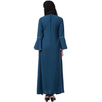 Casual A-line abaya with bell sleeves- Teal Green 3