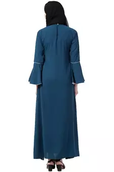 Casual A-line abaya with bell sleeves- Teal Green